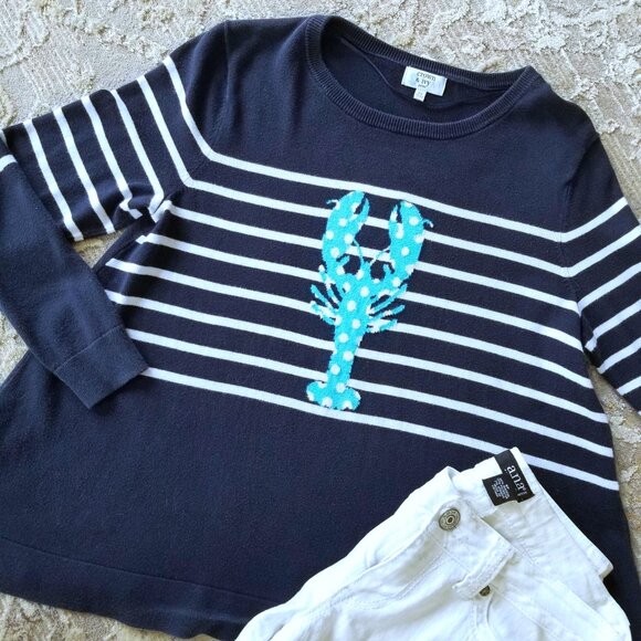 Crown & Ivy Sweater Navy White Turquoise Lobster Size Petite Small - Picture 8 of 9
